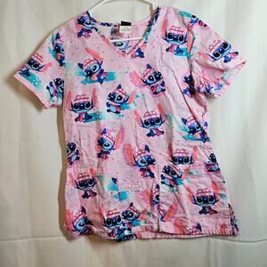 Disney Chilly Stitch V Neck Print Scrub size Small